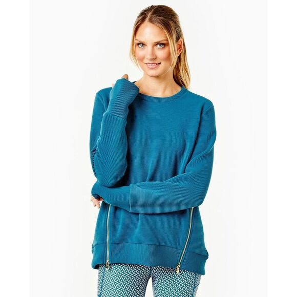 NWT Addison Bay Everyday Ribbed Crewneck In Blue Crush Size XS $168 MSRP - Picture 1 of 10